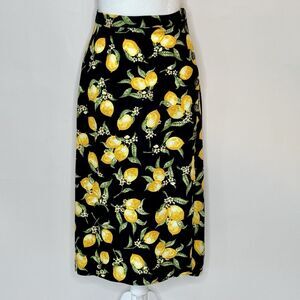 DIVIDED by H&M - Midi Skirt Women's Size 8 - Black Yellow Lemons Design Classic